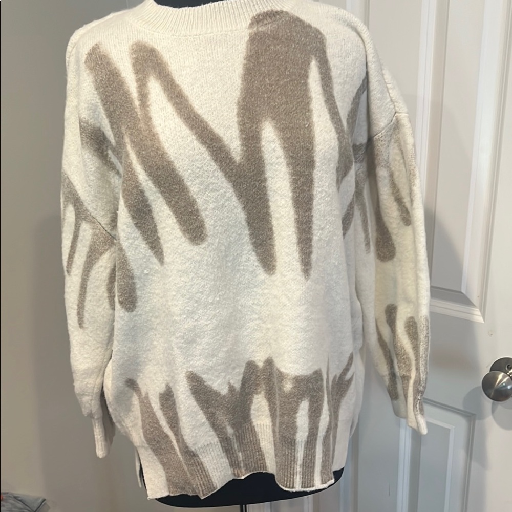 Altar'd State Cream and Brown Crew Neck Sweater